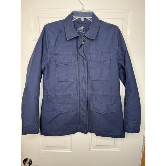 Abercrombie & Fitch Sherpa Lined Military Jacket Navy Mens Medium Full Zip Chore